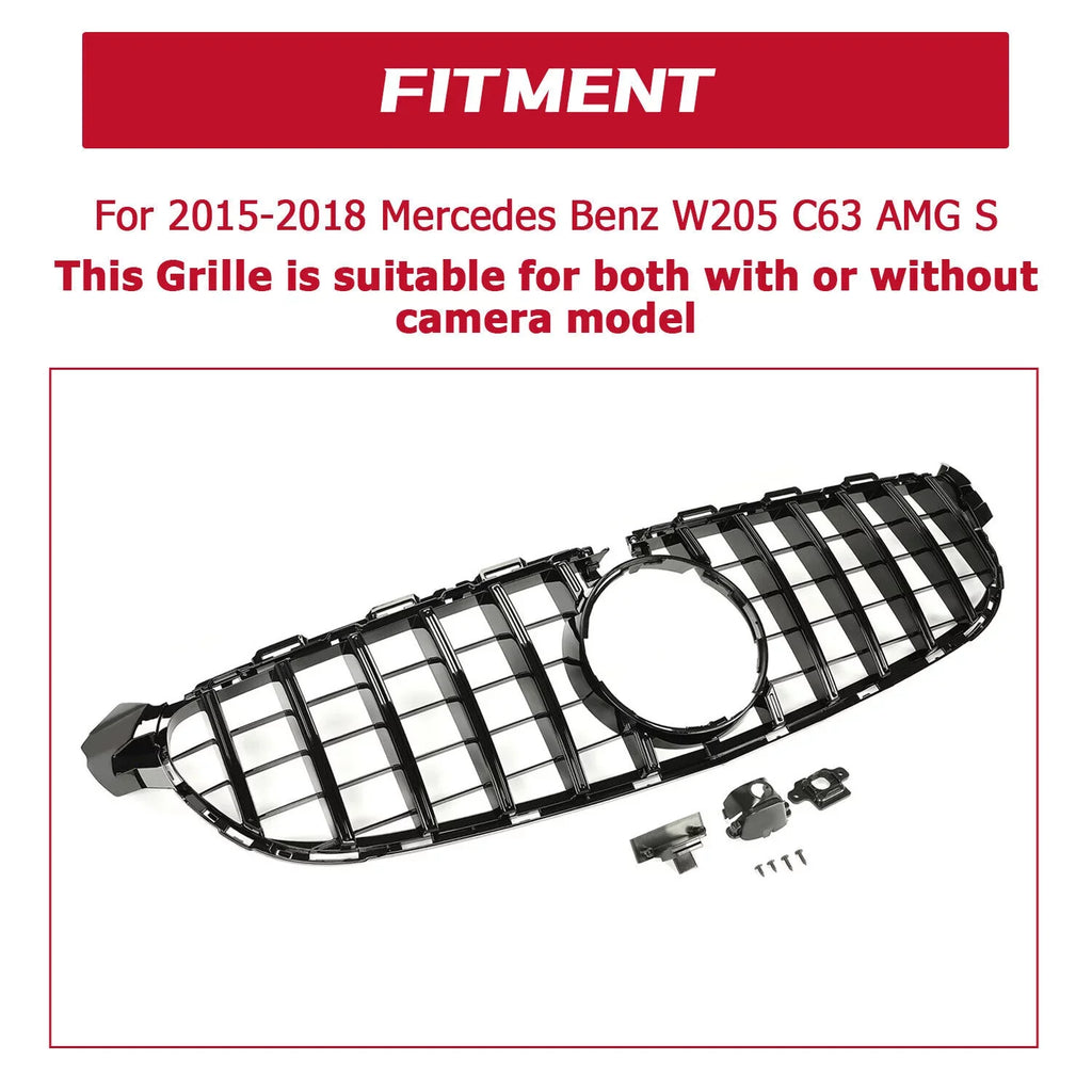 2017 Painted Black Or Camera for C63 Bumper Mercedes Cover Front Both with design W205 2018 2015 without 2016 for AMG Kojem Benz S Grille