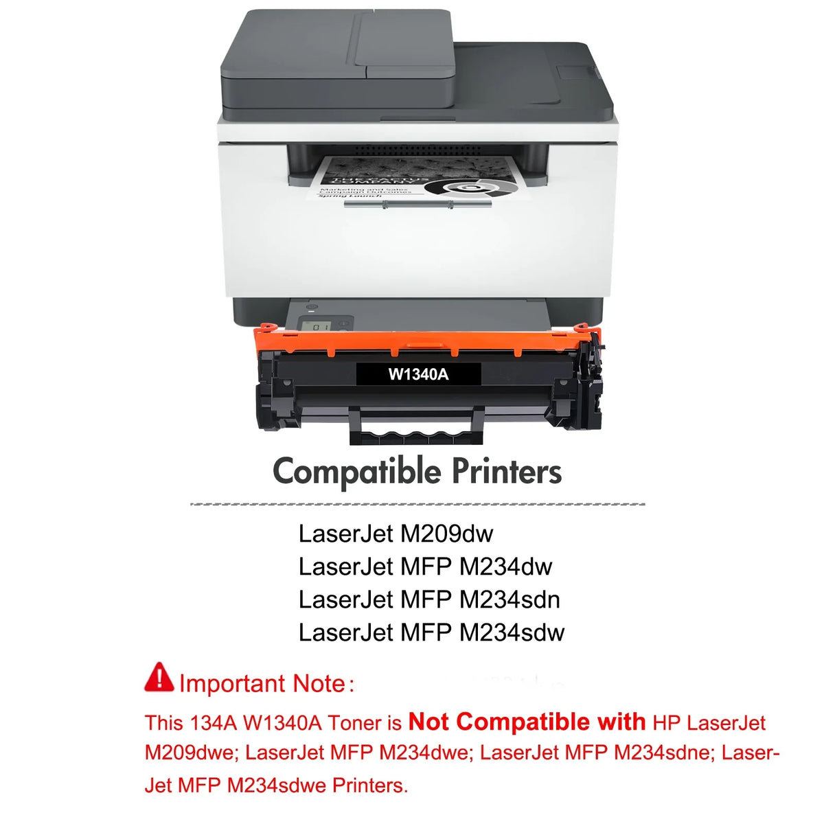134A 2-Pack) Toner for Cartridge W1340X 134X M234sdn 134X M234dw (Black, Compatible Toner Chip) M209dw LaserJet Ink W1340A M234sdw (with for Printer 134A MFP
