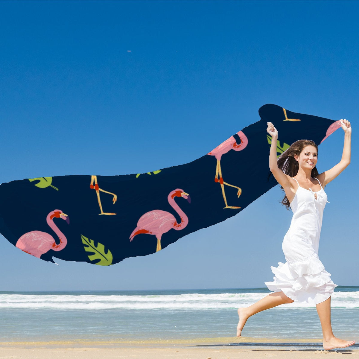 Large Oblong Scarf FREEAMG for Long Shawls Wraps Hair Gift Neck Packed Sunscreen Birds Wraps Flamingo Silk Headscarf Women