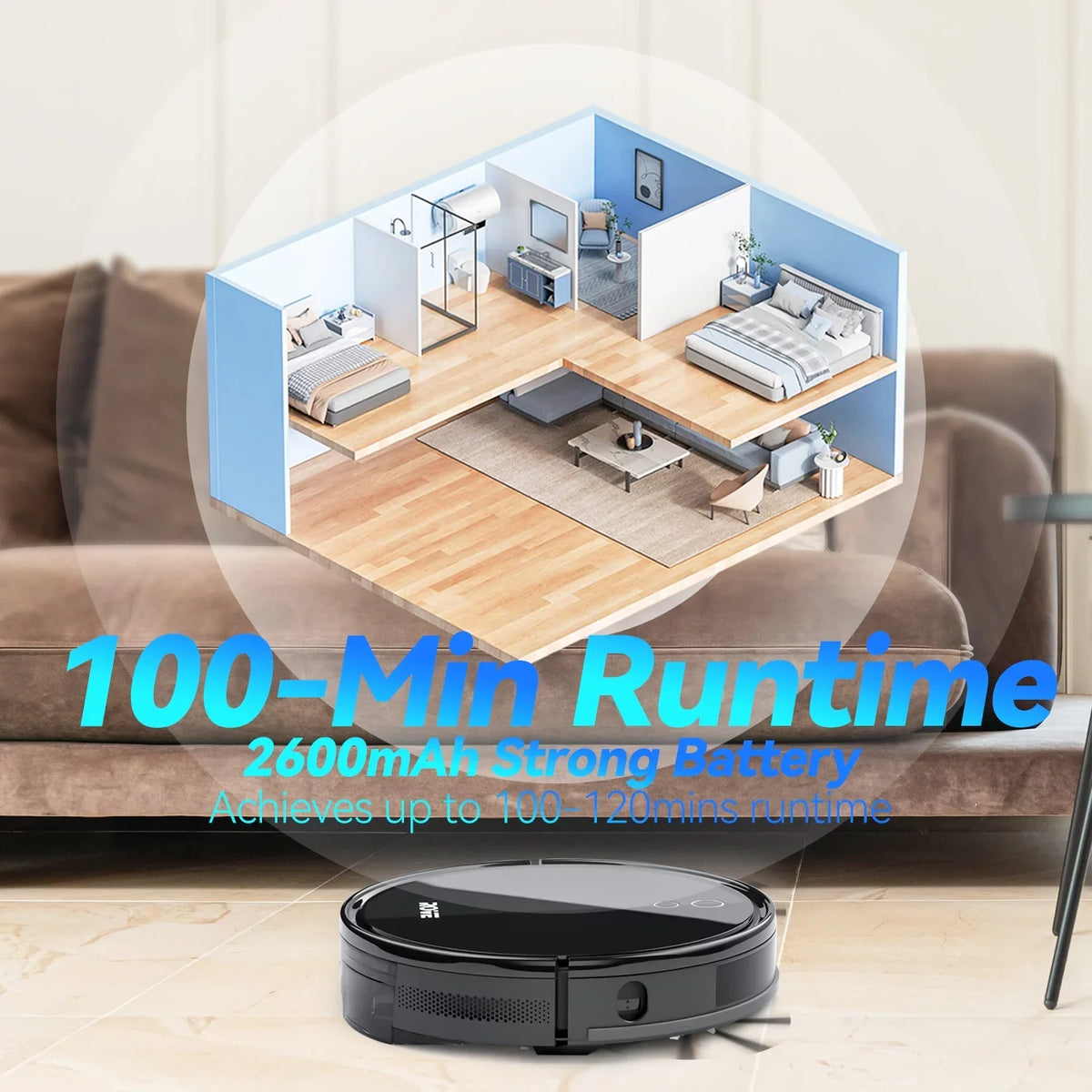 Floor Robotic with 2000 Robot 600ML Battery Care, Pa Suction Low & Automatic Cleaner, Ideal Self-Charging, 2600mAh Life Rove Pet Pile Strong and Hard for Carpet Sweeper Dustbin, Vacuum
