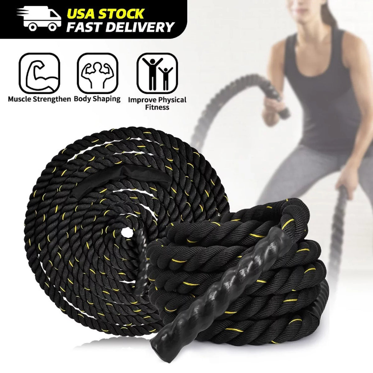 Muscle, Workouts inch Ropes Home 30 Heavy Battle - Polyester ft Body Workout Rope for 1.5 Building Black
