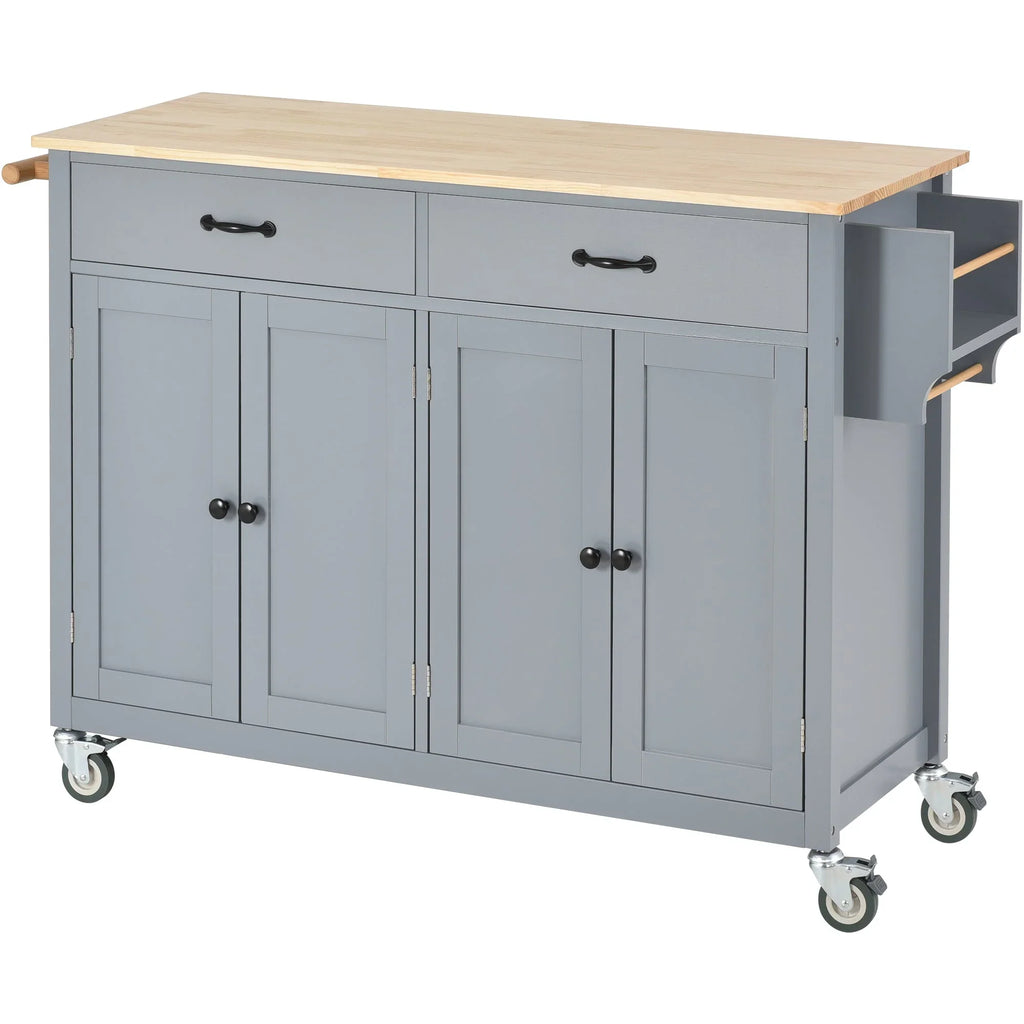 Kitchen Wood Locking - Blue Wheels Grey Top Island Solid Granite with Cart and