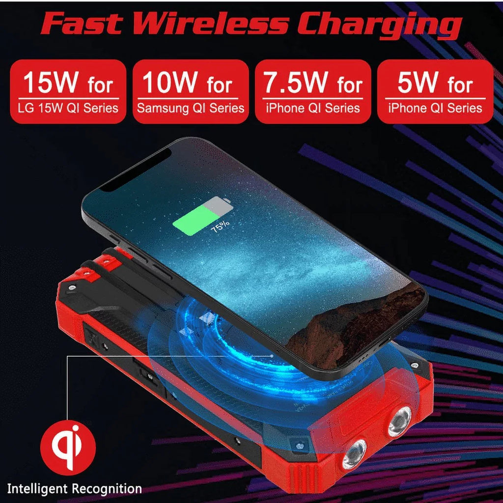 Charger IPX4 with 5V/3A Flashlight Bank 20000mAh Ulefone Qi LED Power For 6 4 Outputs 9 Waterproof Inputs C 3 Armor Battery Cables Port Built-in 15W External Solar Solar USB Wireless Portable