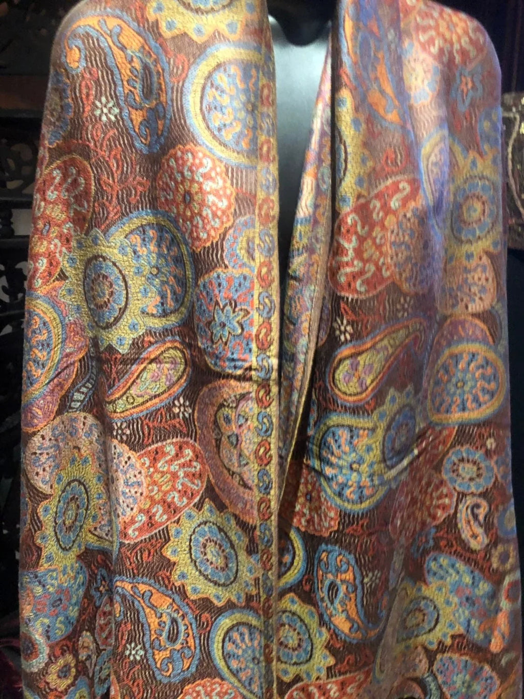 Brown Pashmina Wrap Orange Vintage Brocade Scarf Paisley