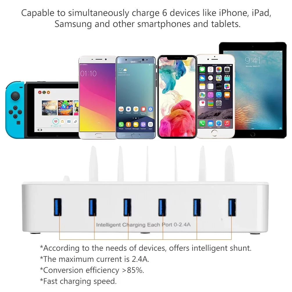 USB Charging Organizer Dock for Fast Android Charging , Cell Devices with 6 Phone, - iPhone Phone USB for Ports , Station Multiple