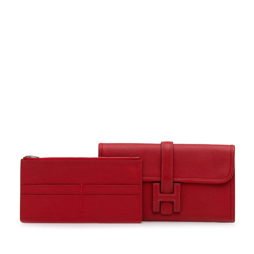 (Good) Pre-Owned Red Duo Jige Hermès Authenticated Calf Wallet Wallets Unisex Long Swift Leather