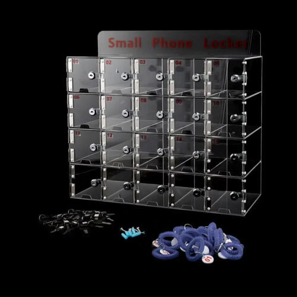 Slots Clear Storage Box 20 Cell Locker Thickened Keys Phone Cellphone w/ Acrylic