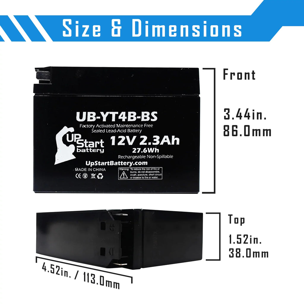Yamaha Free, UB-YT4B-BS Replacement 12V, Maintenance Activated, 2.3Ah, SR400 UpStart for 3-Pack Battery Battery Factory Motorcycle 400CC 2008 -