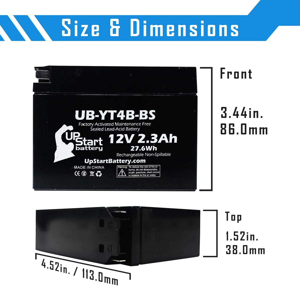 Yamaha Free, UB-YT4B-BS Replacement 12V, Maintenance Activated, 2.3Ah, SR400 UpStart for 3-Pack Battery Battery Factory Motorcycle 400CC 2008 -