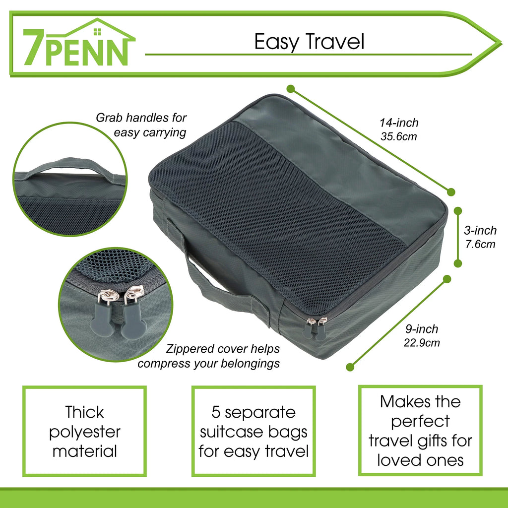 for Set Travel 7Penn Organizers Packing Luggage 5pk Premium Cubes - Black