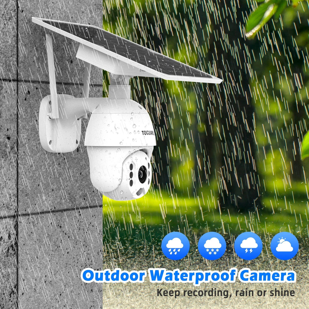 Outdoor Security Audio 15600mAh Solar Camera Camera with Motion Color Night Panel, TOGUARD Vision, Battery Wireless PTZ Surveillance PIR with Wifi Dome Detection, 1080P 2-Way