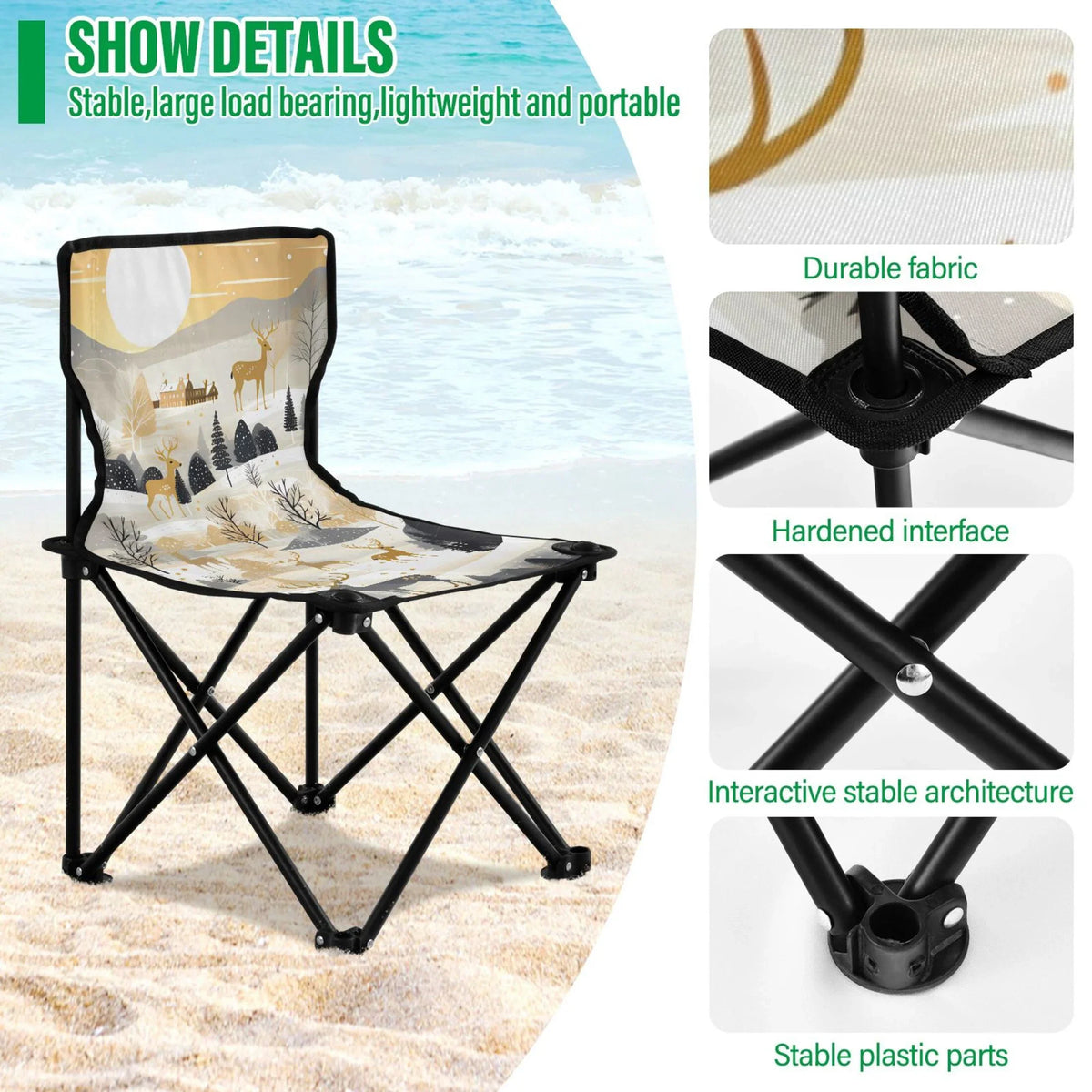 Bag Lawn Forest Golden Chair Chair Chair Beach Carry Camping Portable Kids Folding Deers in Chair Small with Fishing Outdoor for