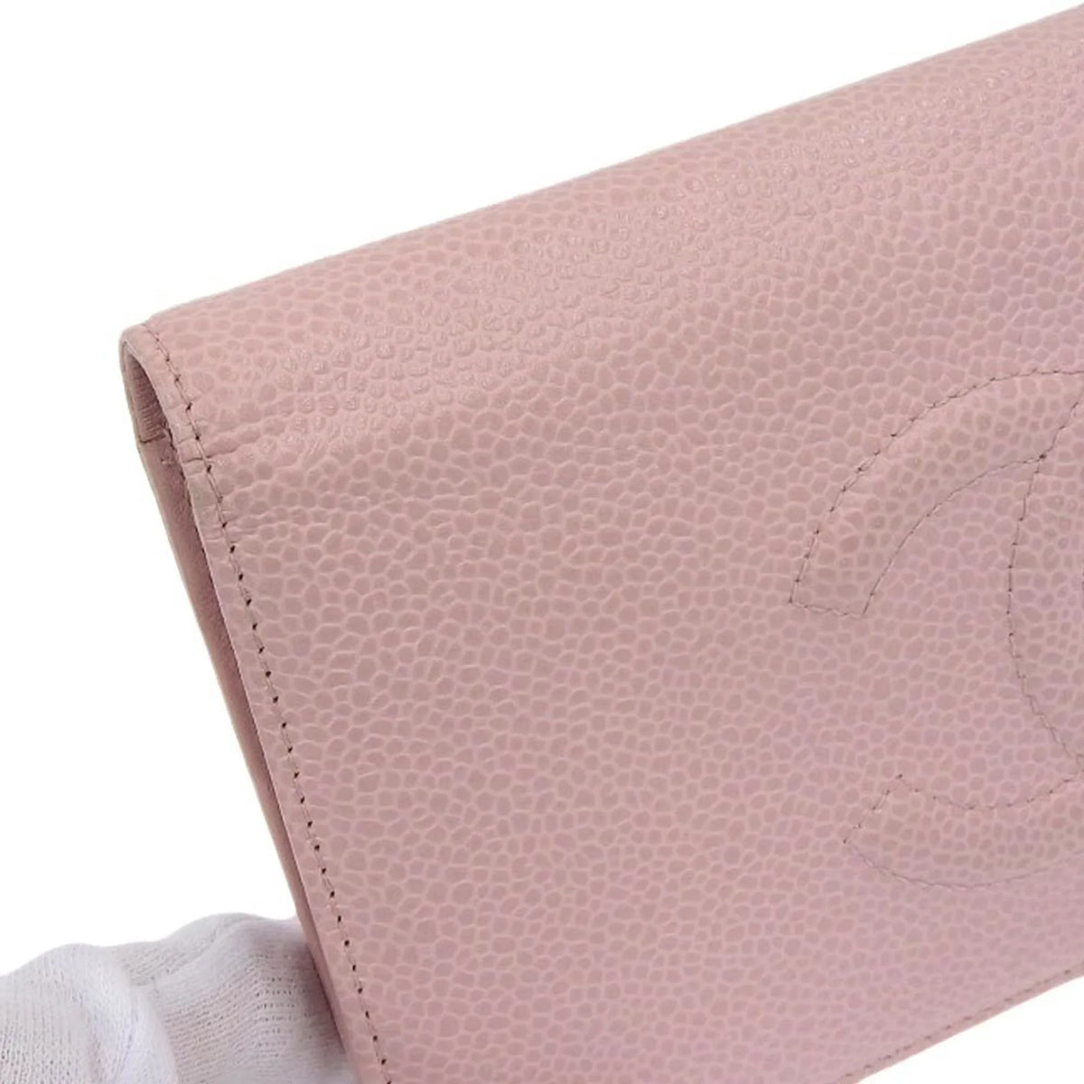 logo Pre-Owned mark here long A48651 caviar bi-fold CHANEL wallet 16 (Good) series Chanel skin pink