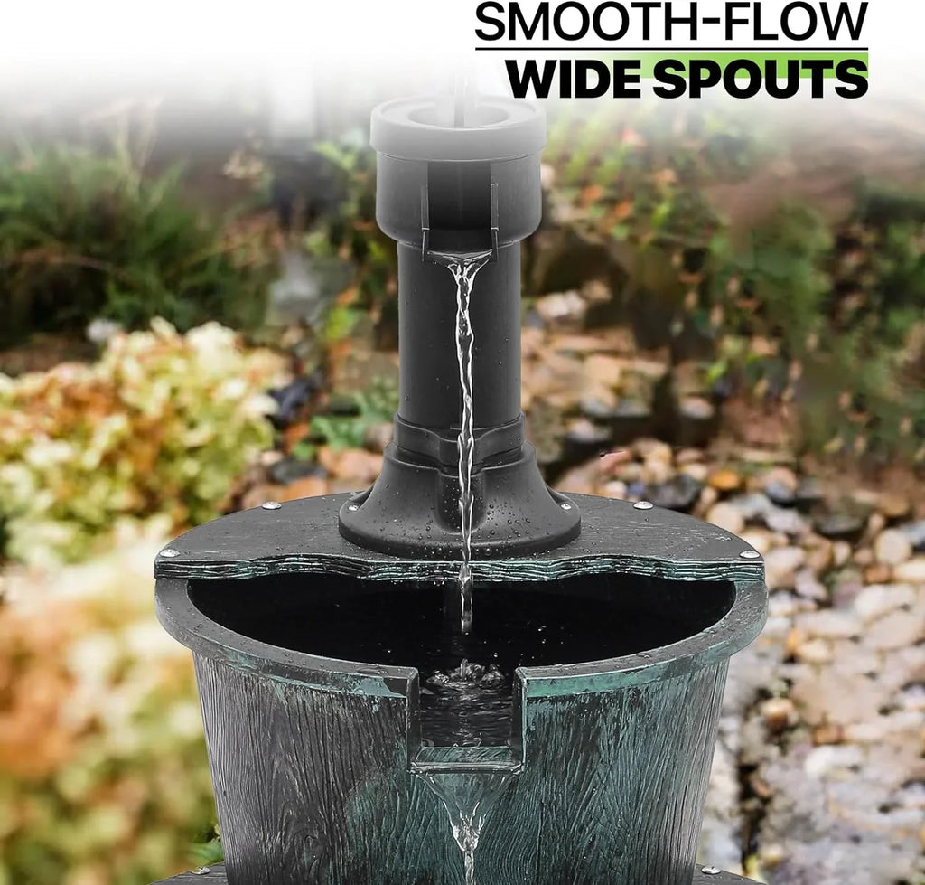 Cascading Water Electric Backyard 2-Tier Pump Garden Porch For Waterfall With Teal Patio Rustic Fountain Decor, Outdoor Fountain Blue Freestanding