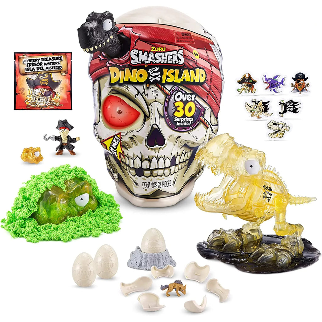 (T-Rex) Slime, and by and Toys, Eggs Skull Dino Age Prehistoric ZURU Toy, 5+ Figurines, More 30 Island Discovery Over Giant Mini Dinosaur Smashers Sand Surprises, with