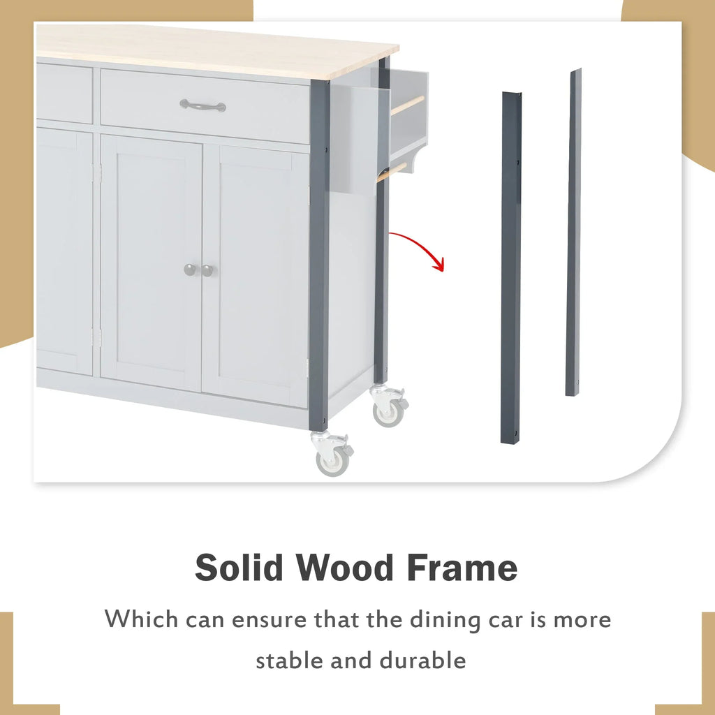 Kitchen Wood Locking - Blue Wheels Grey Top Island Solid Granite with Cart and