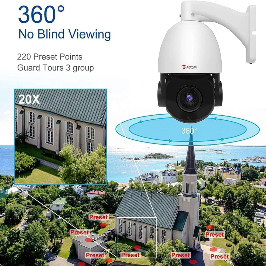 Vision, IP66 Indoor with Outdoor PoE Camera Metal, Security IR 360°/Tilt PTZ Anpviz Detection, Surveillance IP Person Optical PTZ IP Mic/Audio, 20X Night Waterproof Pan Vehicle 8MP Zoom, 90°, Camera