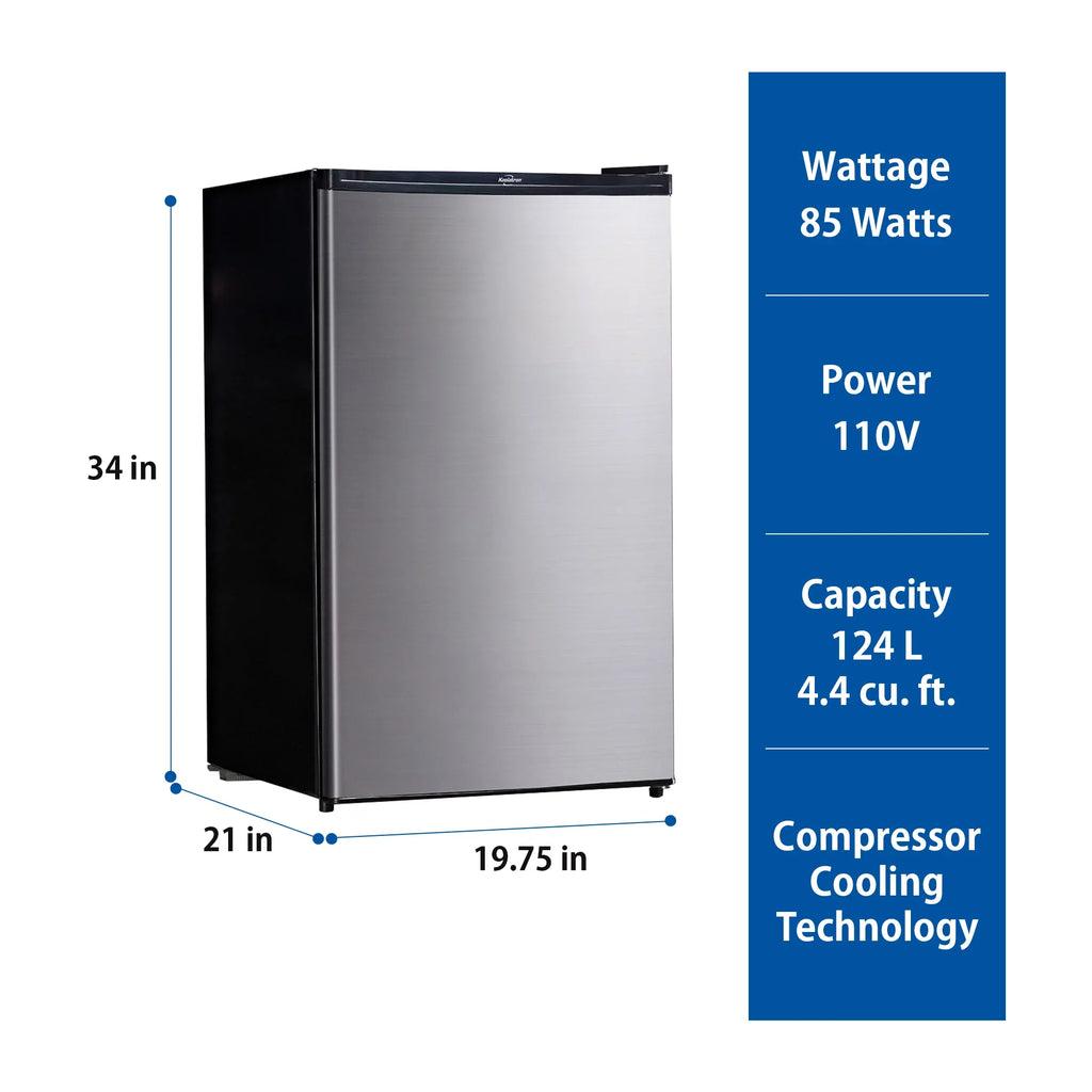 Koolatron Freezer Steel Fridge 4.4 Cu Stainless Compact Ft (124L) Refridgerator with
