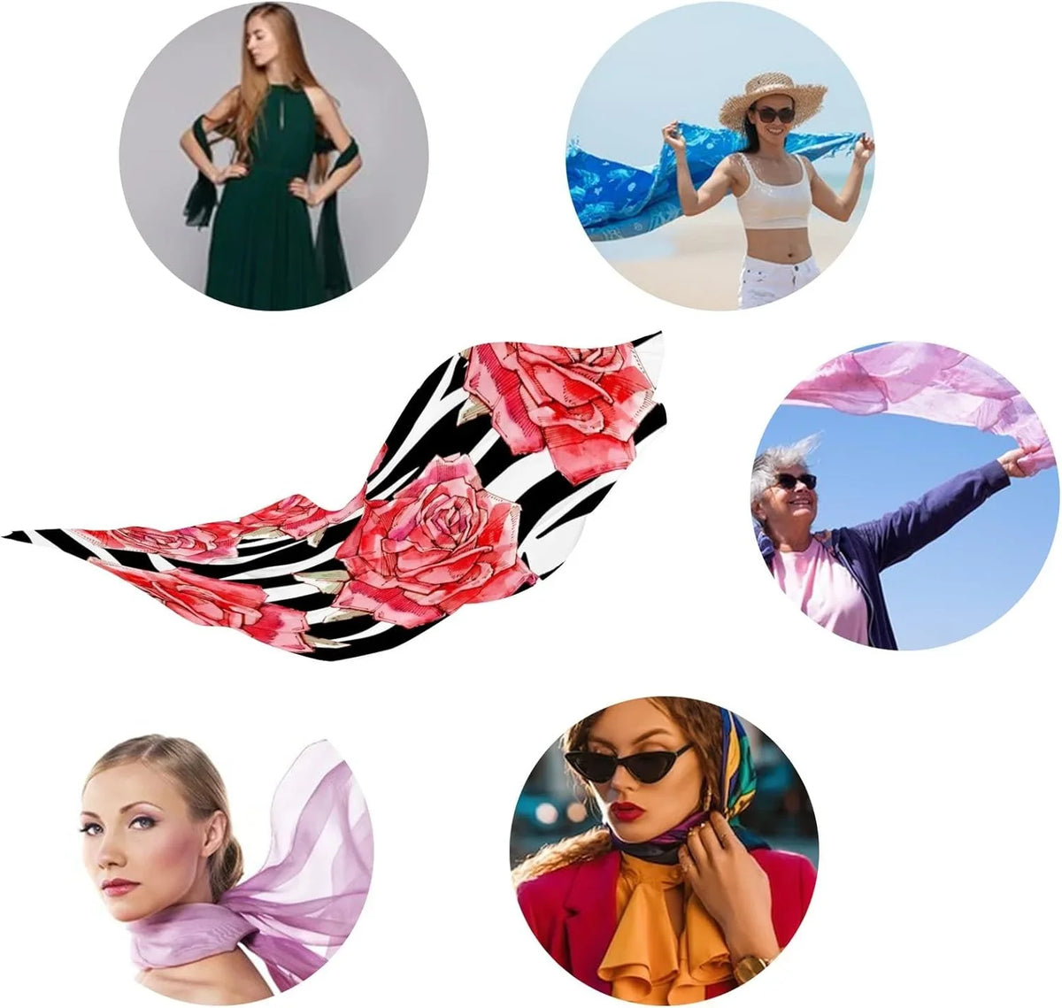 Scarves Long Scarf Red Roses Neck Women Girls Shawl Hyjoy Wrap Watercolor for Lightweight Silk