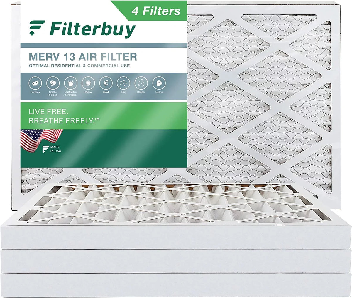 Filterbuy 13 MERV AC 12x30x2 Furnace Filters HVAC Pleated Air (4-Pack)