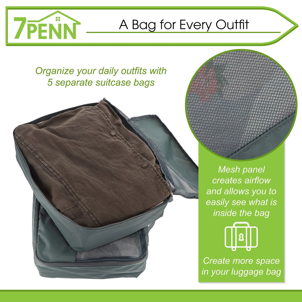 for Set Travel 7Penn Organizers Packing Luggage 5pk Premium Cubes - Black