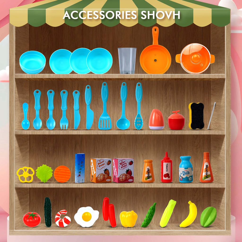 Toys Kids Sounds with Preschool for Educational Toys Kitchen Pink 42-Pack Accessories Toddlers, Girls Toddler Set Kitchen for and Play Toy for Lights, Food, Boys, Pretend Set Real