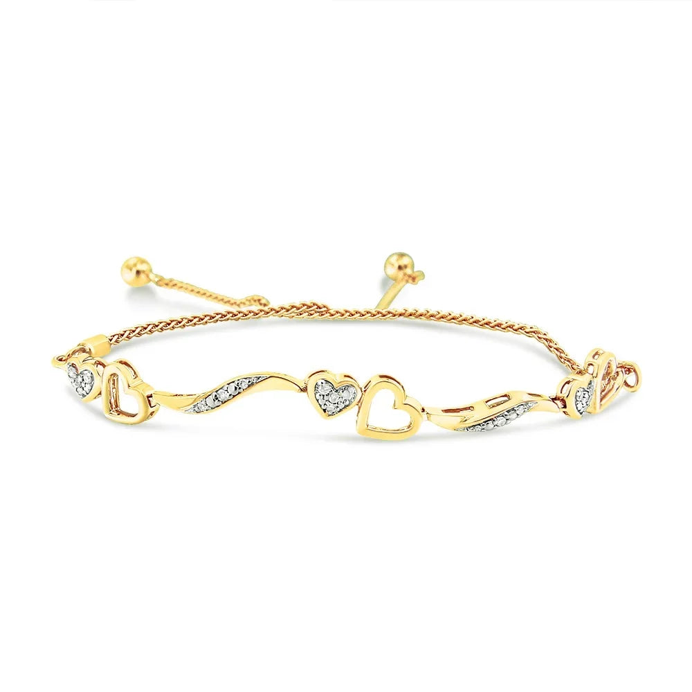 Gold Color, Plated Clarity) Adjustable Silver 14K Diamond Sterling Yellow I3 Hearts 1/10 Bracelet .925 and (I-J Cttw Wave 4"-10" Bolo