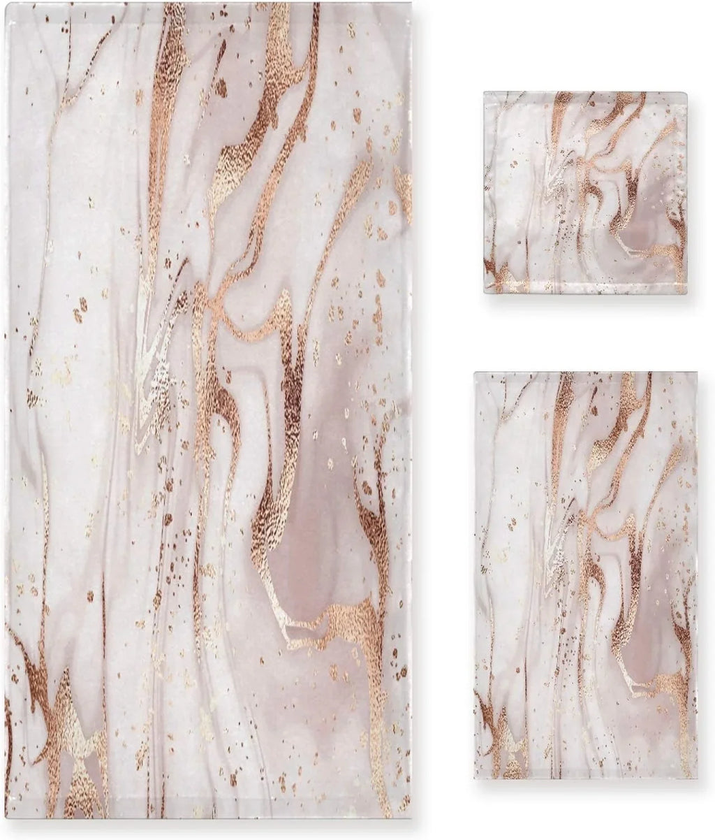 for Towel Gold Home Piece Decor, Hotel Rose & Bath Soft Set Comfortable Abstract Set Absorbent 3 Marble GZHJMY Bath Towels Towels