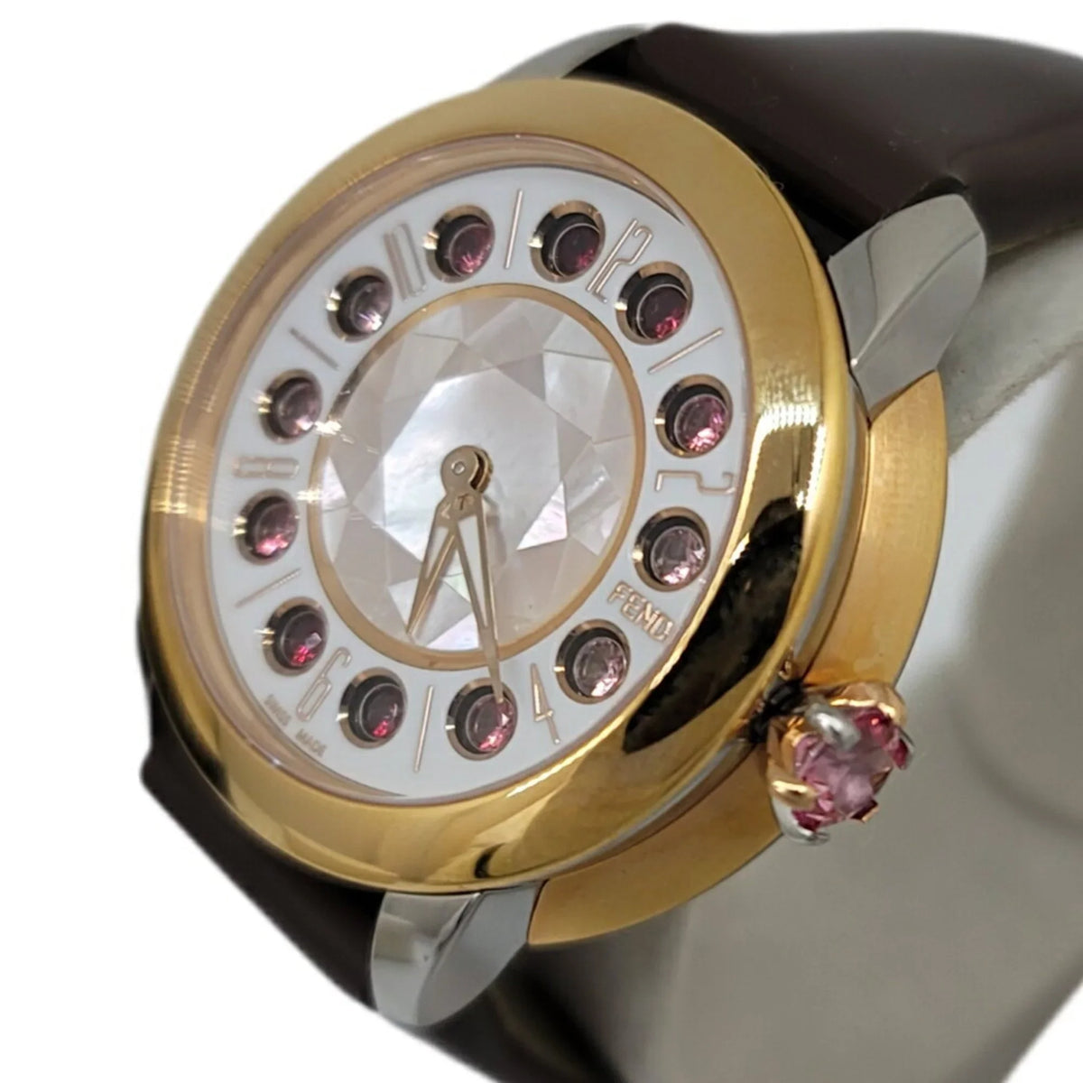 Shell Women's Black Colors 3 Spinel FENDI Watch Belt SS Fashionable (Like Shine Enamel Clock Topaz Eye Brown New) Quartz Fendi Pre-Owned