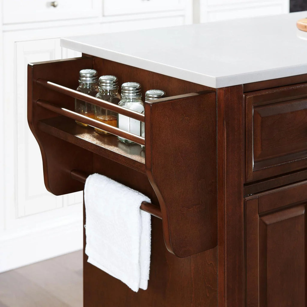 HomeStock Mahogany/White Full Beauty Kitchen Beachy Size Top Island/Cart Stone