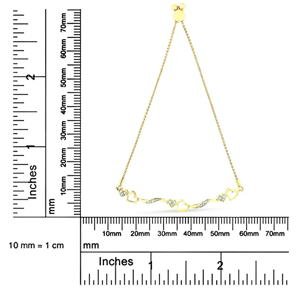 Gold Color, Plated Clarity) Adjustable Silver 14K Diamond Sterling Yellow I3 Hearts 1/10 Bracelet .925 and (I-J Cttw Wave 4"-10" Bolo