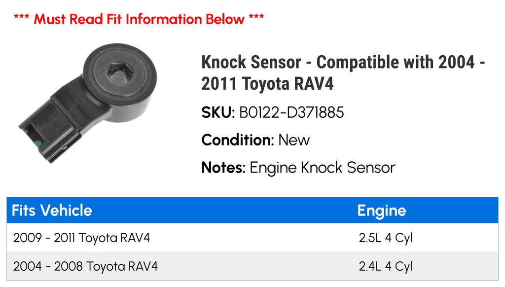 2007 2006 Compatible 2011 with - 2005 - RAV4 Toyota 2008 2010 2004 Knock Sensor 2009