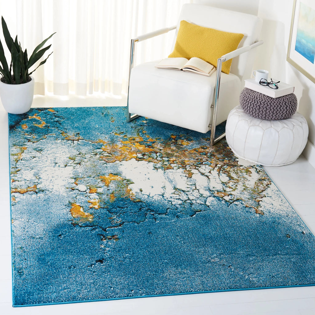 Area Glacier Rug, 5', SAFAVIEH 2'7" Blue/Gold Nazca Abstract x