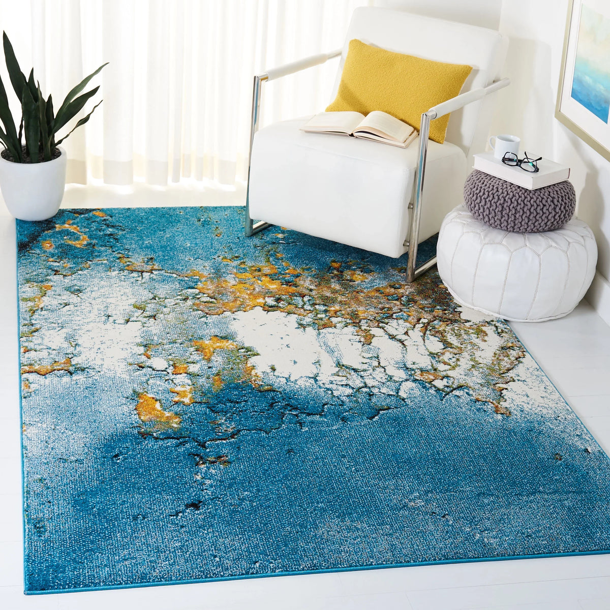 Area Glacier Rug, 5', SAFAVIEH 2'7" Blue/Gold Nazca Abstract x
