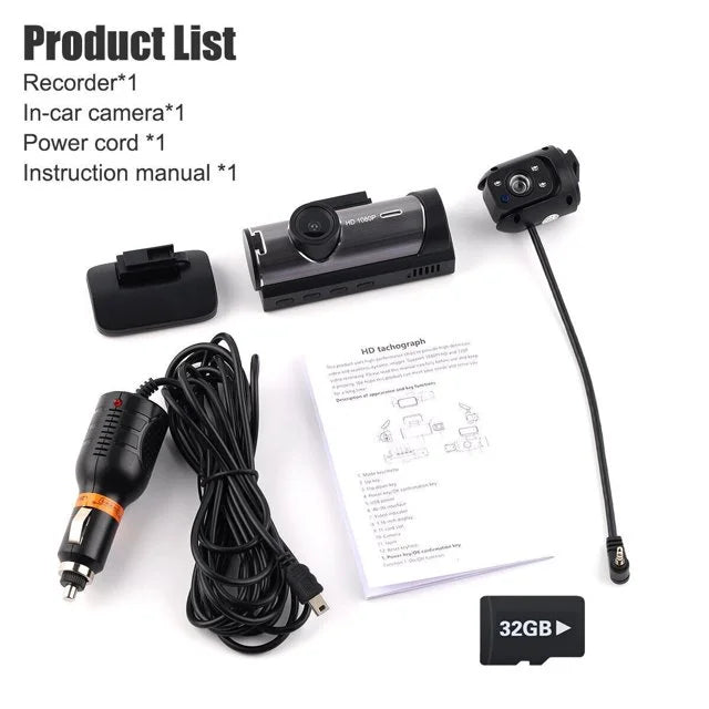 Vision Camera Xhy Motion Driving Recorder HD or Dash Car 1080P Lens Inside G-Sensor, Dual Cam Detection Video Front Night DVR