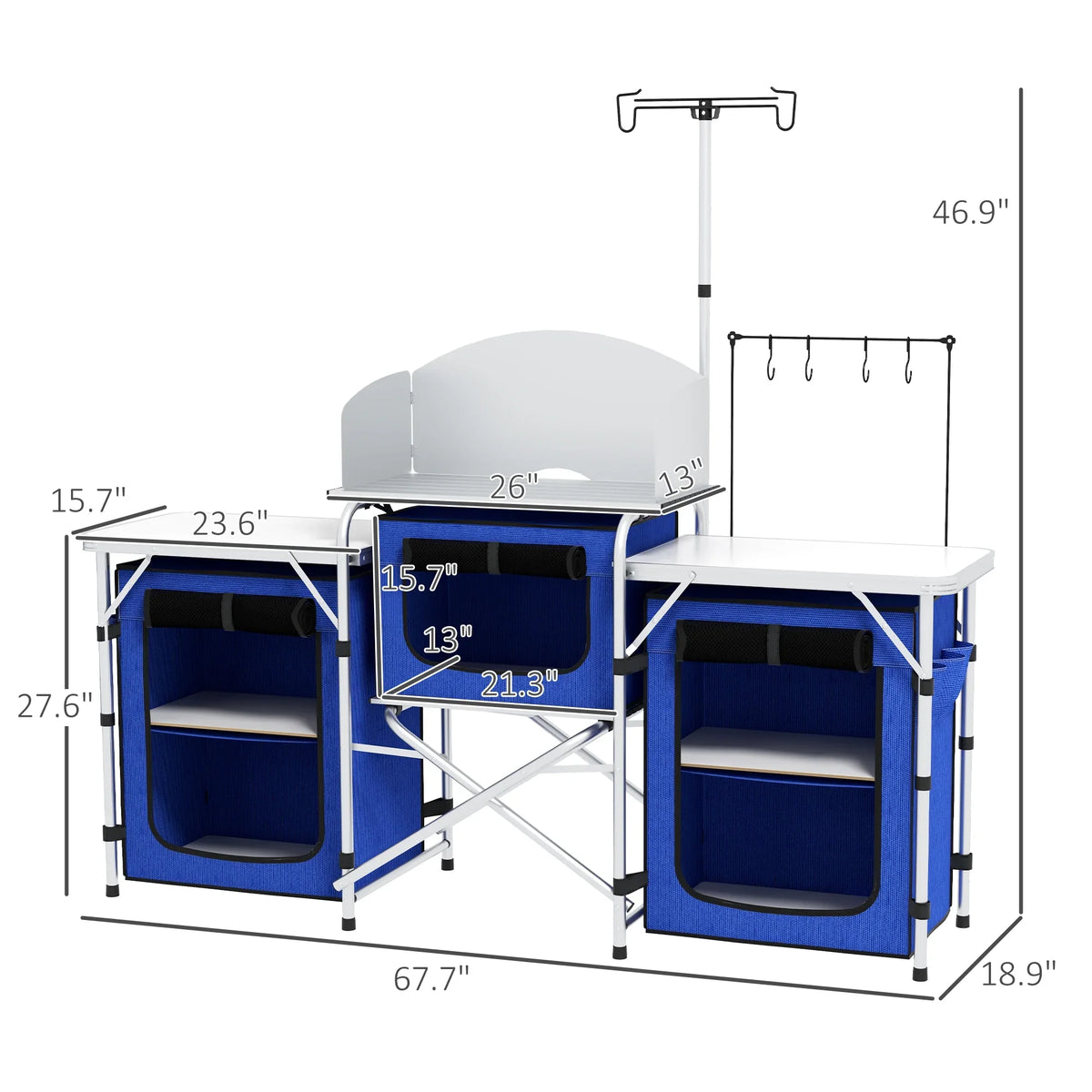 Folding Camping with Cupboards Outsunny Blue Fabric Kitchen Windshield