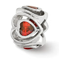 Bead Polished QRS3328 Sterling Red Silver - Beads Heart Dark CZ Reflection