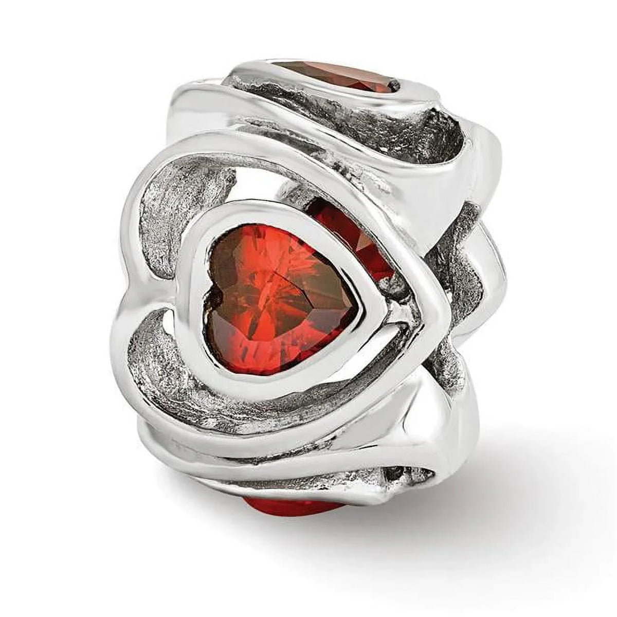 Bead Polished QRS3328 Sterling Red Silver - Beads Heart Dark CZ Reflection