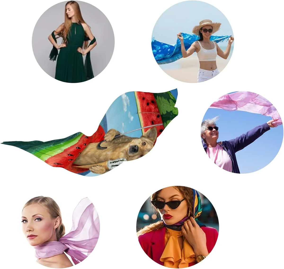 Dog Hyjoy Neck Lightweight Long Silk Girls Shawl Circle Scarves Watermelon Wrap Scarf air-filled for On Women