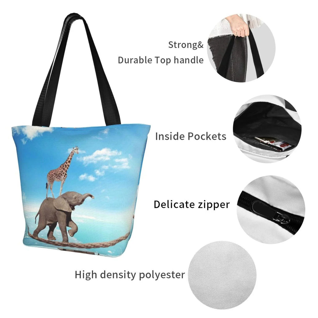 Rope Large Bag Elephant Overcomes On Bag,Shoulder High Bag Hobos Shopping Handbags Giraffe Walking Tote Lukts Capacity Women'S By Fear