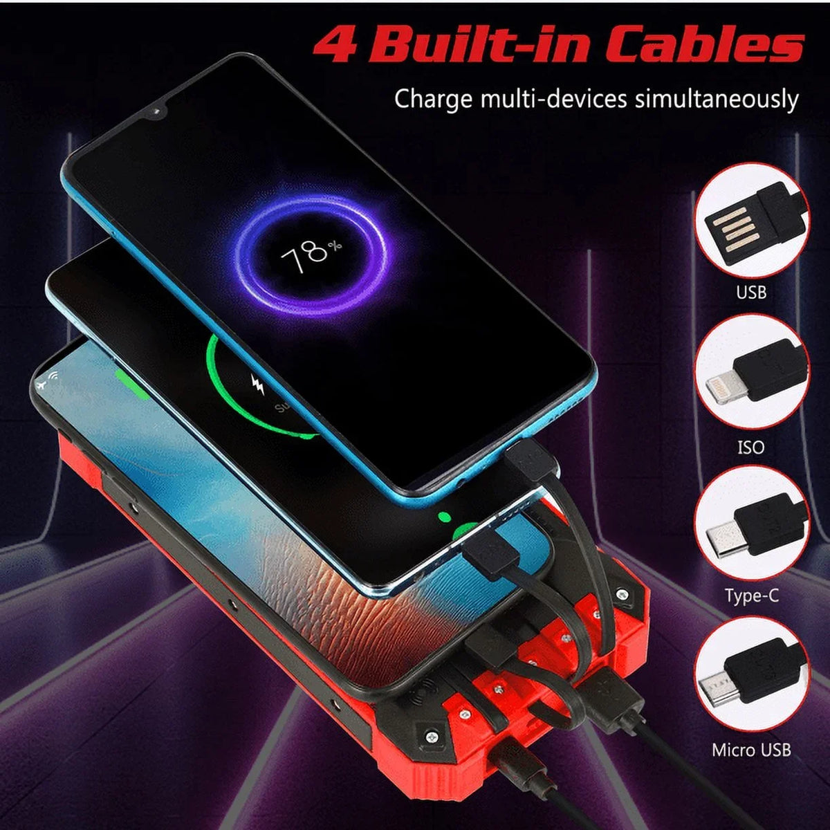 Charger IPX4 with 5V/3A Flashlight Bank 20000mAh Ulefone Qi LED Power For 6 4 Outputs 9 Waterproof Inputs C 3 Armor Battery Cables Port Built-in 15W External Solar Solar USB Wireless Portable