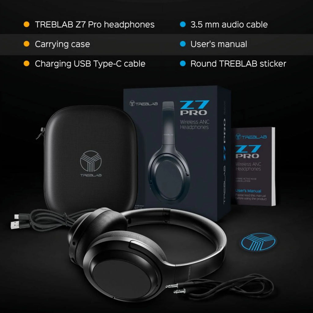 Noise Canceling Headphones Touch PRO Hybryd & USB-C Bluetooth Active Fast with Playtime Z7 (Grey) w/aptX, Control Ear Charging, - Sound, Over Wireless 45H Headphones Mic Stereo TREBLAB - ANC