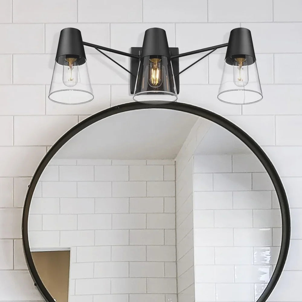 Lighting Ryker Metal/Glass Vanity Bath 3-Light Golden in Black/Clear Matte