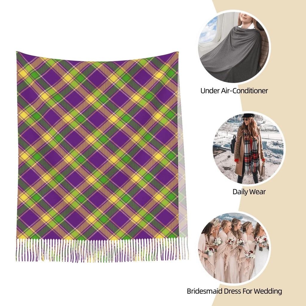 Art Bingfone Plaid Mardi Scarves Scarf Women Gifts- Large Print Gras Cashmere Wrap Soft Elegant Warm Shawl Winter For Feel