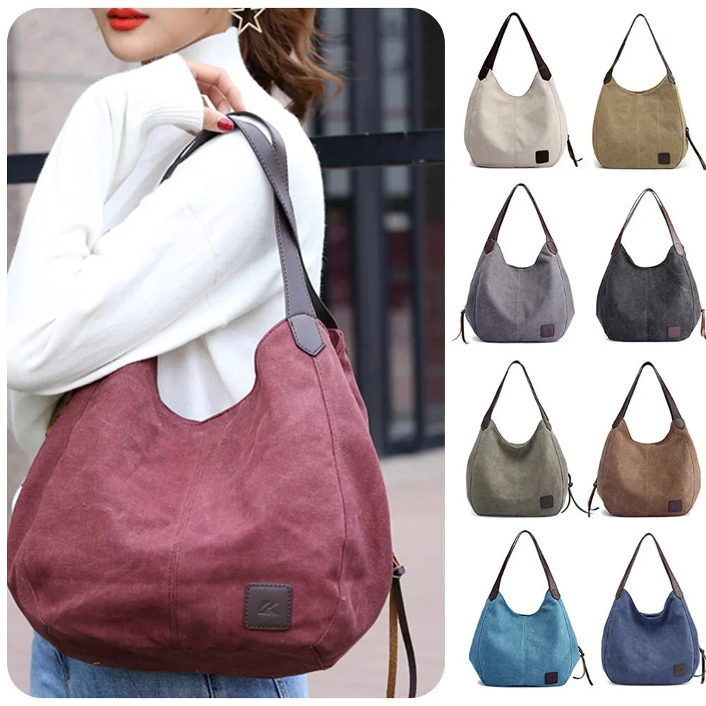 Multi-pockets Hobo Bags Women Handbag Canvas Shoulder Totes MIXFEER Bag Vintage