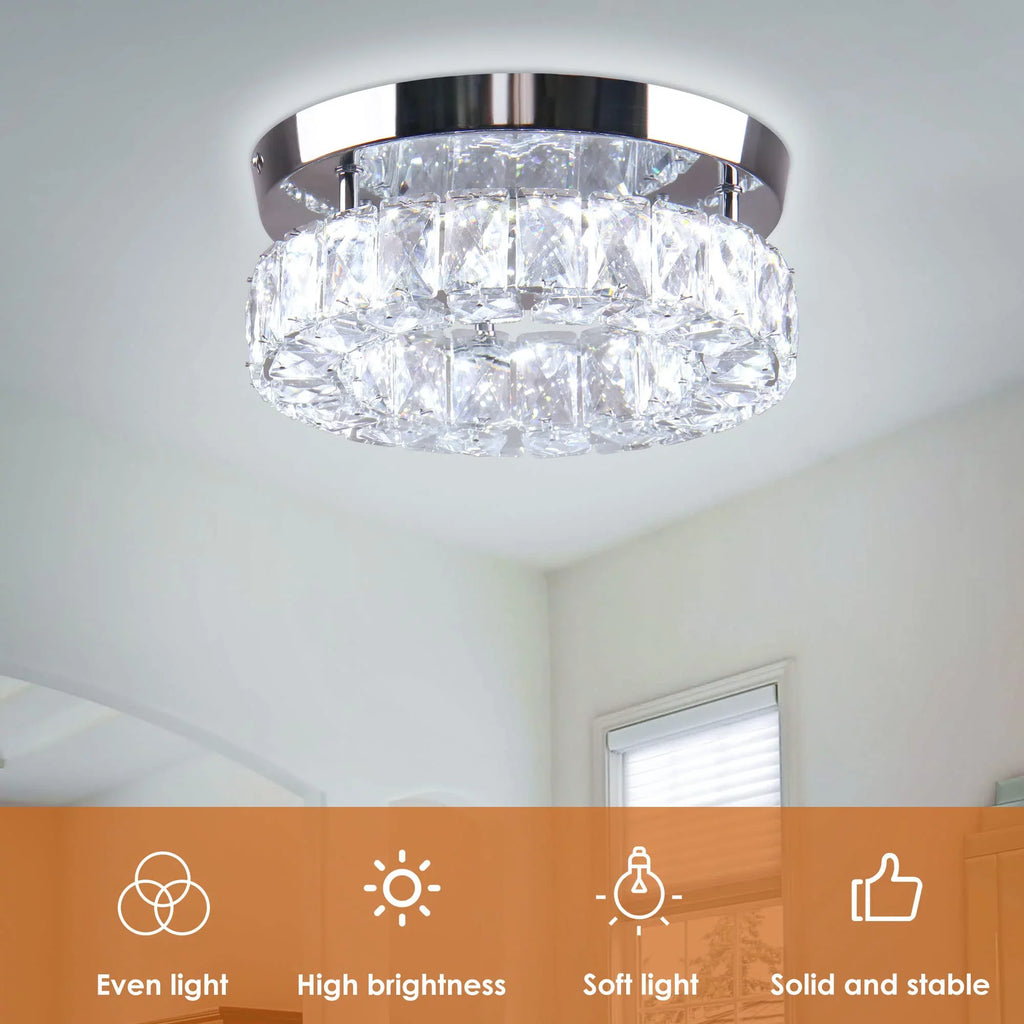 Hallway Fixture Flush Diisunbihuo 9.8" 6000K LED Mini W Mount Kitchen Ceiling Ceiling for Chandelier Lamp Fixtures 15 Light Round Crystal Foyer Light