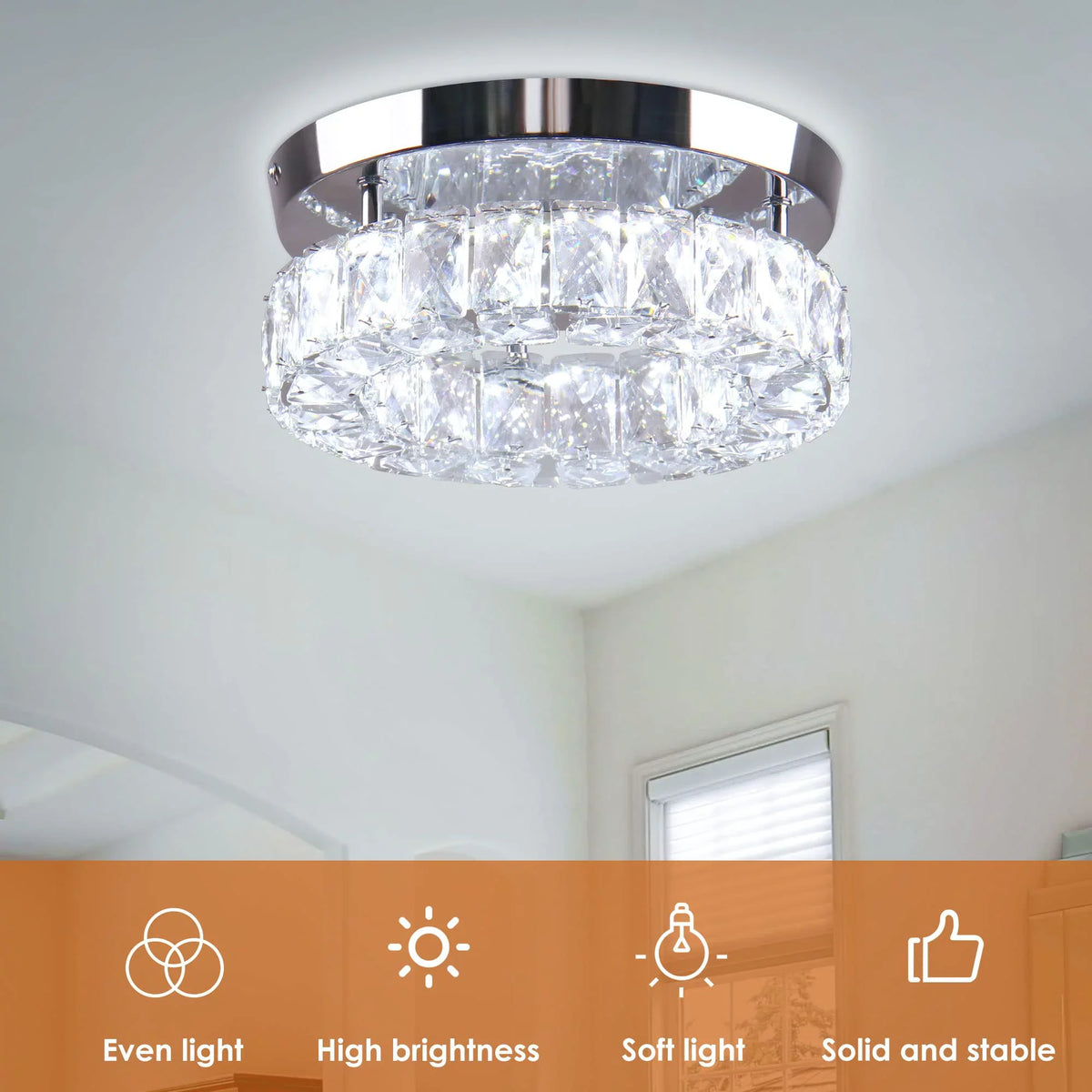 Hallway Fixture Flush Diisunbihuo 9.8" 6000K LED Mini W Mount Kitchen Ceiling Ceiling for Chandelier Lamp Fixtures 15 Light Round Crystal Foyer Light