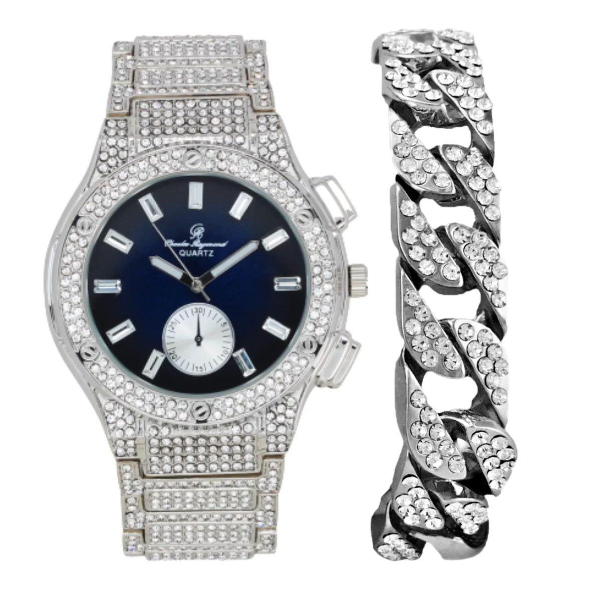 ST10311 - Rhinestones Out Iced Raymond Men's SLV Hop Bling Hip Blast Blue Watch -C Timepiece- Big MB by Charles on Inspired - Diamond