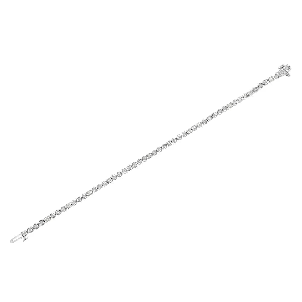 Channel Miracle Set - Alternating Cttw 7.25" Clarity) Set Diamond Link Round 1.0 Bracelet Silver I3 Sterling Color, Baguette .925 (I-J and