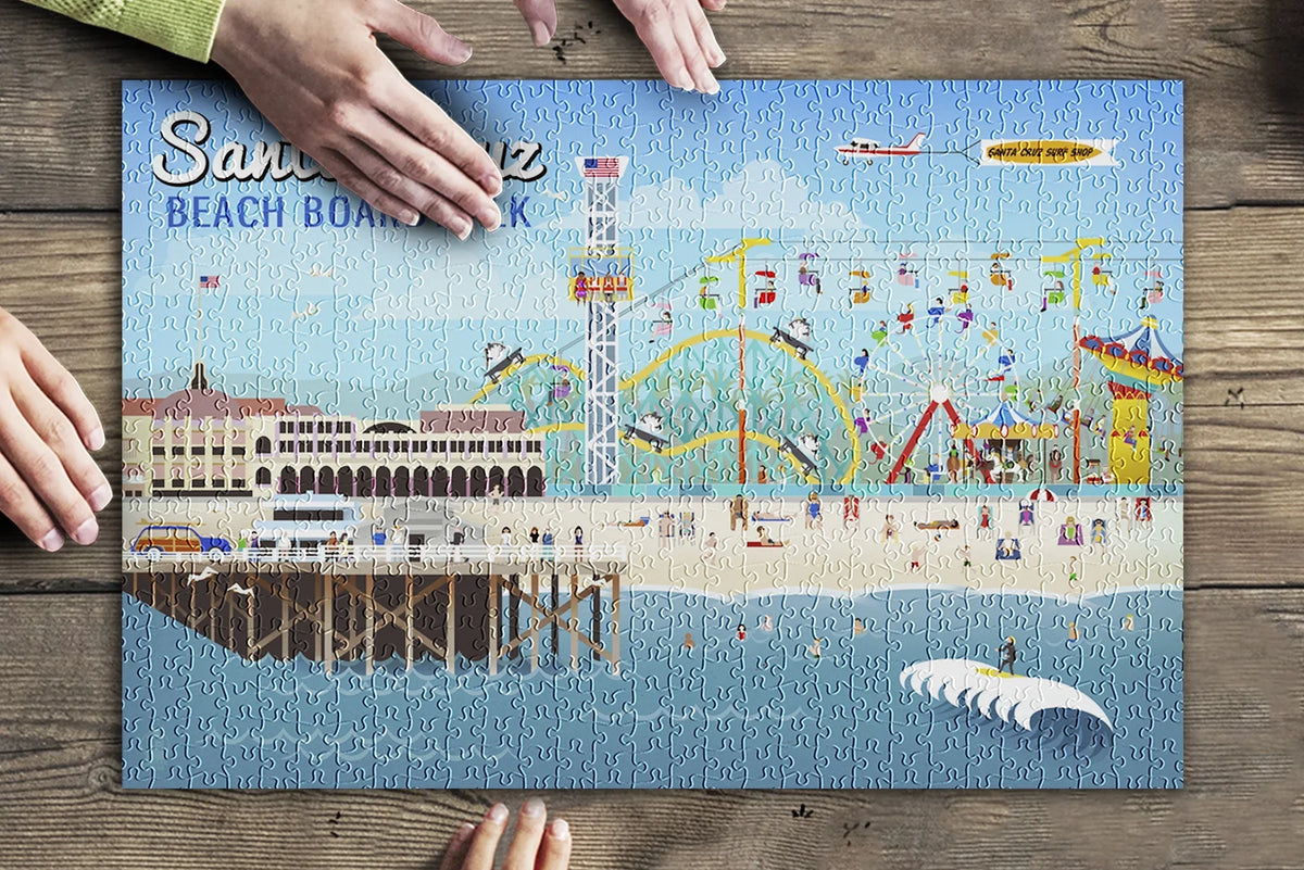 Santa Piece Retro USA) (19x27 for Premium inches, Cruz, in Made Adults California, Puzzle Scene 500 Family, and Jigsaw